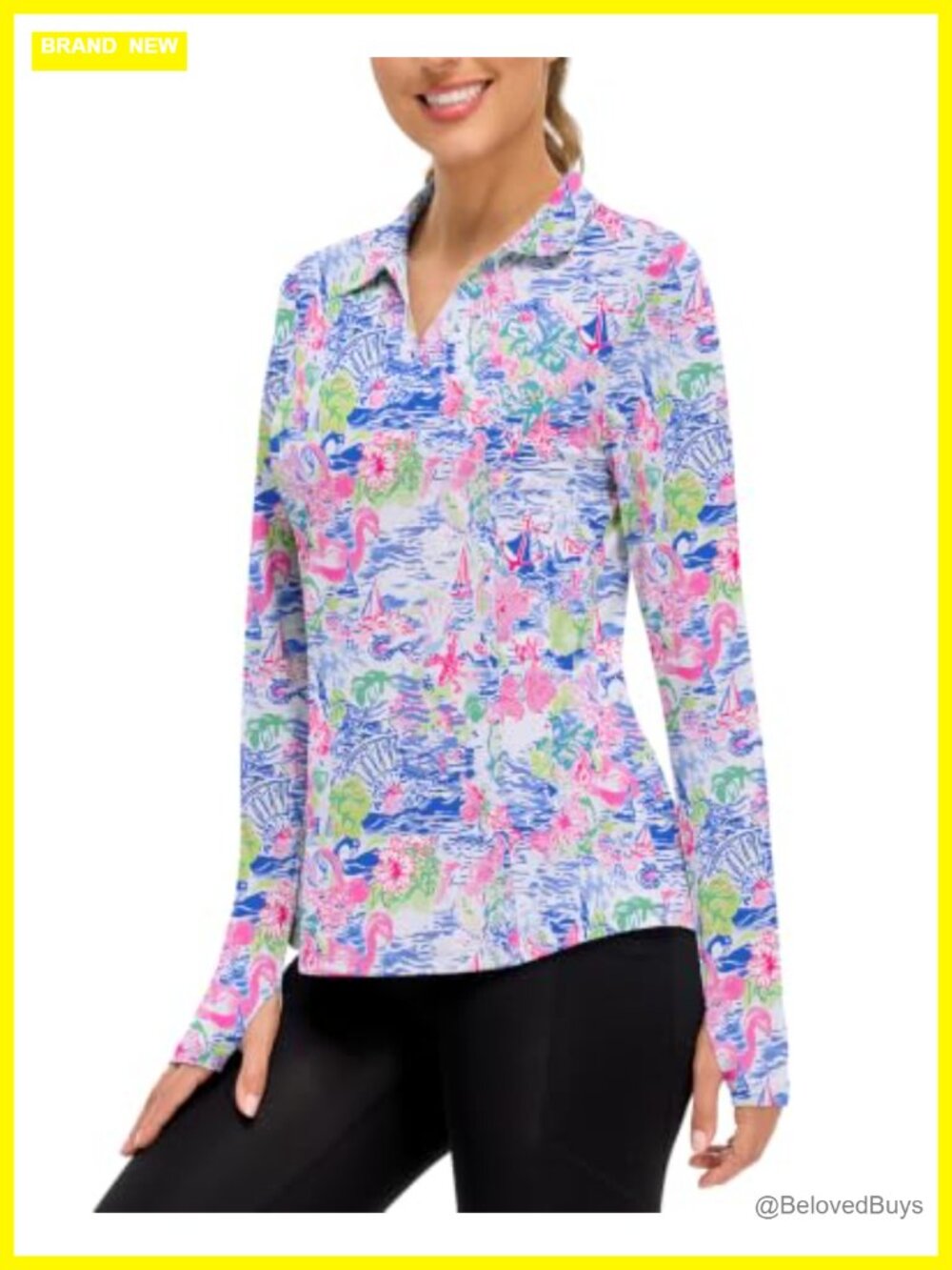 Women's UPF 50+ Long Sleeve Collared Polo Top Sun Shirt Golf Tennis